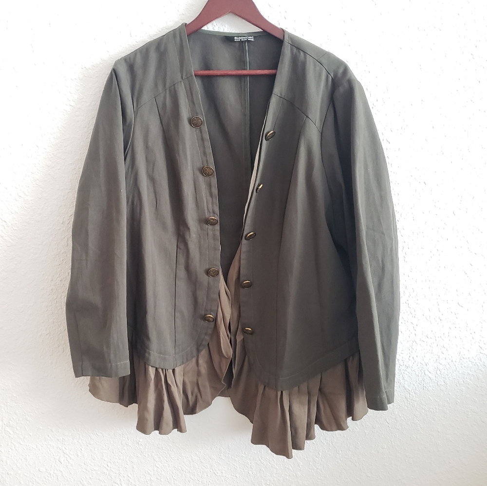 BloomChic Military Green Peplum Open Front Jacket Size 18 20